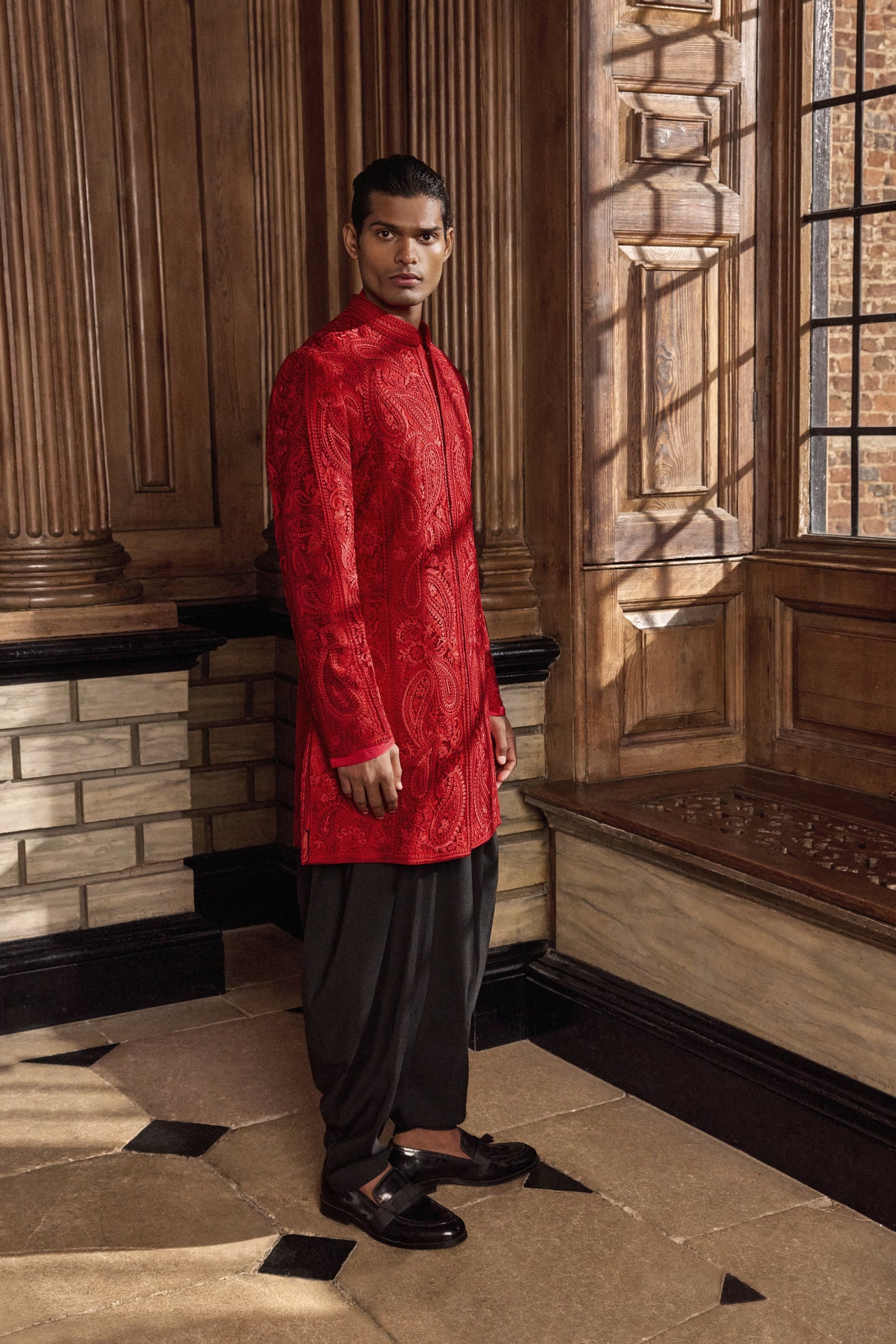 Red Thread Work Sherwani Set