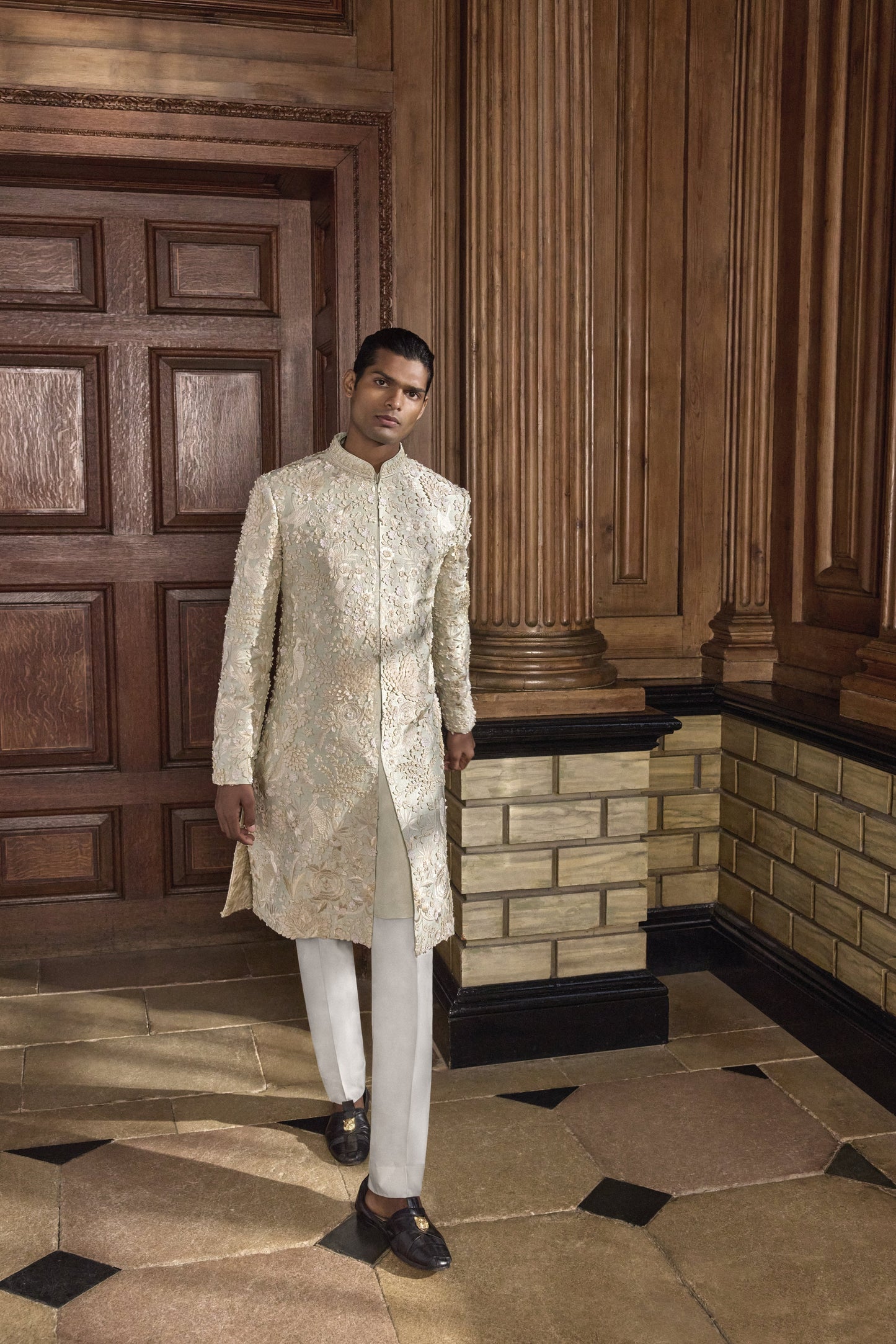 Sea Green Three Dimensional Floral Sherwani Set